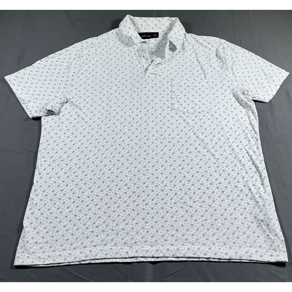 Abercrombie & Fitch Mens XXL White Geometric Print Short Sleeve Polo Shirt Slub